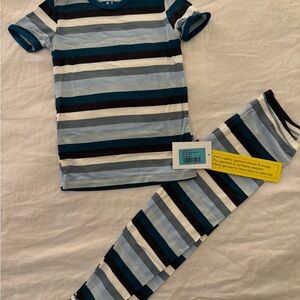 Kickee pants short sleeve pajama set in meteorology stripe, size 4T.